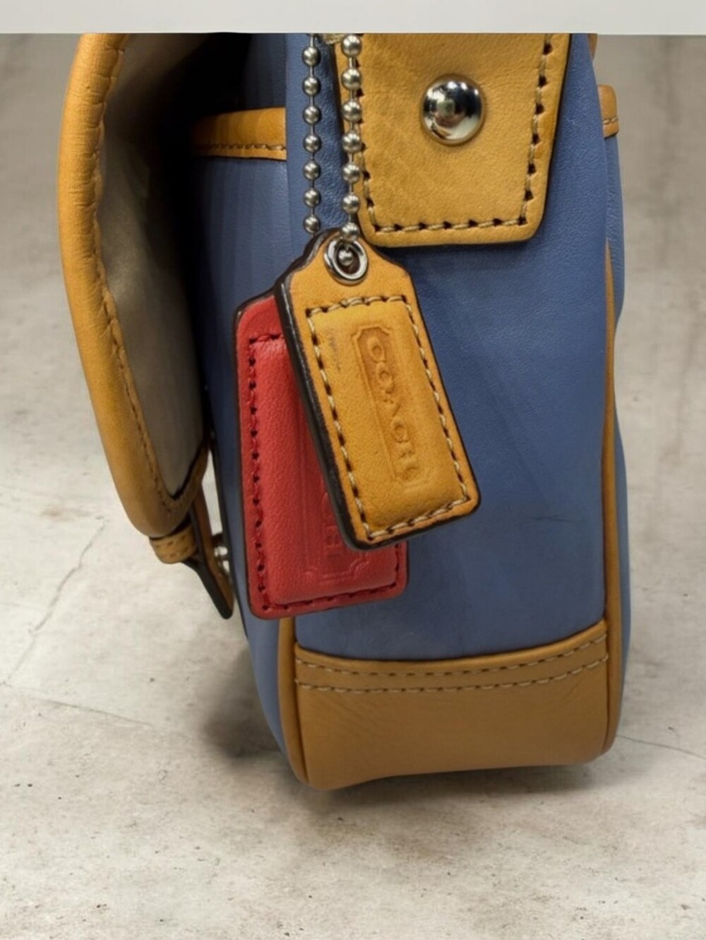 Coach Colorblock Leather Crossbody Bag in Coral, Blue & Tan- VINTAGE - Picture 5 of 13